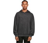 Build Your Brand Men's Acid Washed Oversized Hoody Hooded Sweatshirt, Black, L
