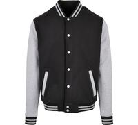 Build Your Brand Basic College Jacket - Contrast Colour Sleeve Button Up Jacket