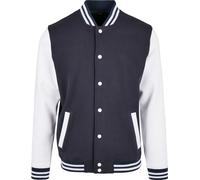 Build Your Brand Basic College Jacket - Contrast Colour Sleeve Button Up Jacket