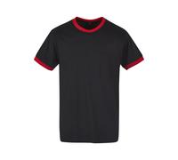 Build your Brand Mens Ringer Tee T-Shirt, Black/Cityred, S UK