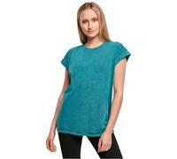 Build Your Brand KiarenzaFD Ladies Acid Washed Extended Shoulder Tee T-Shirt Short Sleeves Teal Black