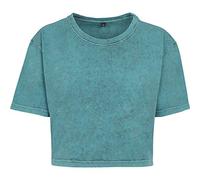 Build Your Brand Ladies Acid Washed Cropped Tee, Women’s T-Shirt, Teal Black, XL - BY054-01257-0054