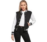 Build Your Brand Women's Ladies Sweat College Jacket Varsity, Black/White, M