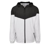 Build Your Brand Men's 2-Tone Tech Windrunner Windbreaker, White/Black, M