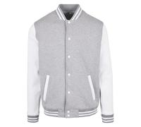 Build Your Brand Men's Basic College Jacket, Heather Grey/White, L