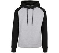 Build Your Brand Men's Basic Raglan Hoody Hooded Sweatshirt, h.Grey/Black, M