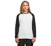 Build your Brand Men's Contrast Raglan Long-Sleeved Shirt T, White/Black, 5XL