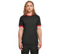 Build your Brand Mens Ringer Tee T-Shirt, Black/Cityred, S UK