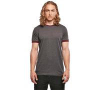 Build your Brand Men's Ringer tee T-Shirt, Charcoal/Cherry, L