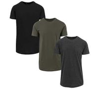 Build Your Brand Men's Shaped Long Tee 3-Pack T-Shirt, Multicolour (Blk/Cha/Oli 02280), X-Small