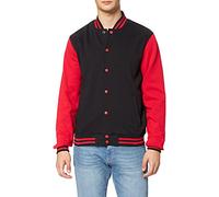 Build Your Brand Men's Sweat College Jacket T-Shirt, Multicolour (Blk/Red 00044), L
