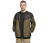 Build Your Brand Men's 2-Tone Tech Windrunner Windbreaker, Dark Olive/Black, S