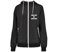 Build Your Brand Printed Women's Recycled Windrunner Jacket Text Logo Casual