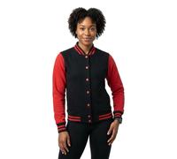 Build Your Brand Women's Sweat College Jacket, womens, Women's Sweat College Jacket, BY027-00044-0042, black/red, L