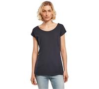 Build Your Brand Women's Ladies Wide Neck tee T-Shirt, Navy, M