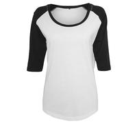 Build Your Brand Women's By022-ladies 3/4 Contrast Raglan Tee T-Shirt, Wht/Blk, 5XL
