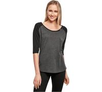 Build Your Brand Women's Ladies 3/4 Contrast Raglan Tee T-Shirt, Charcoal/Black, X-Large