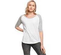 Build Your Brand Women's Ladies 3/4 Contrast Raglan Tee T-Shirt, White/Heather Grey, X-Large