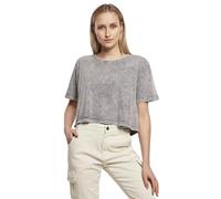 Build Your Brand Womens Ladies Acid Washed Cropped Tee T-Shirt, Grey Black, S