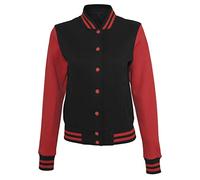 Build Your Brand Womens Ladies Sweat College Varsity Jacket, Black/Red, XL EU