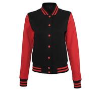 Build Your Brand Women's Sweat College Jacket, womens, Women's Sweat College Jacket, BY027-00044-0042, black/red, L