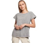 Build Your Brand Women's By053-ladies Acid Washed Extended Shoulder Tee T-Shirt, Grey Black, 3XL