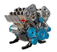 BuildCubes 1/3 V8 Combustion Engine Kit, 500+Pieces Metal V8 Engine Model, 8-Cylinder Mechanical Motor Model Kit for Physics Experiment Toy, Gift for Adults