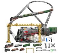 BuildCubes Christmas RC Steam Locomotive Model, 62904B Steam Locomotive Railway Model Set, Model Railway, RC Steam Train with Track Carriages, Gift Decoration for Adults