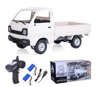 BuildCubes WPL D12 Mini RC Truck - 1/10 Scale Drift Car With Cargo and Pickup Van Design - Toy Gift for Adults - RTR