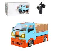 BuildCubes WPL D14 RC Truck, 1/10 WPL D14 Mini Car Drift RC Car 4WD Pickup Truck Drifting RC Van Truck Model with 8 Micro Carton Boxes, Toy Birthday Gift for Adults -RTR
