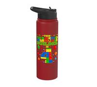 Builder, 4 Year Old Log House, 4th Birthday, Boy Stainless Steel Insulated Water Bottle