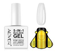Builder Gel, 5 In 1 Builder Gel + 20Pcs Nail Forms, Clear Base Coat Strengthener Gel UV/LED Gel Polish For Hard Strong Nails Extensions & Tips, Repair Broken Nails, Nail Decoration Adhesive(Clear)