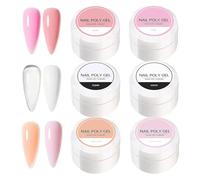 Builder Gel, 6 Color Set for Nail Extensions, Poly Gel Set for DIY Nail Art, Polygel Kit for Women, 6 Colors For Clear, White, Pink, Nude Need To Cure Under LED/UV Lamp, 5g Each