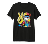 Builder Peace Sign Retro Pop Worker Character Graphic Work Premium T-Shirt
