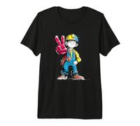 Builder Peace Sign Retro Pop Worker Character Graphic Work Premium T-Shirt
