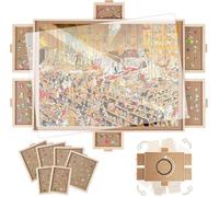 BuilderButler 1000 Pieces Rotating Puzzle Board with 6 Drawers,30.16"x22.44" Portable Wooden Jigsaw Puzzle Table with Lazy Susan Spinning Cover