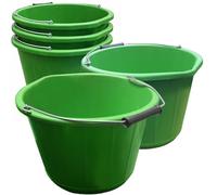 Builders Bucket 3 Gallon 14 Litre Heavy Duty Green Plastic Bucket Water Mixing Storage Strong with Handle and Spout Made in U.K. Pack of 5