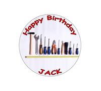 BUILDERS HAND TOOLS Premium Quality Edible Large 7.5 Inch Round Icing Cake Topper - Text can be Customizable - Make your Celebrations Memorable with Our Delightful Charming Cake Toppers D1