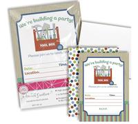Building a Party Tool Box Birthday Party Invitations, 20 5"x7" Fill in Cards with Twenty White Envelopes by AmandaCreation