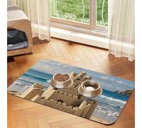 Building A Sandcastle Dog Food Mats for Floors, 12x18 Inch Non-Slip Super Absorbent Pet Food Mat, Dishwasher Dog Mat for Food and Water, Cute Rubber Quick Dry Pet Feeding Mat for Dogs Puppy Cats