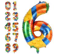 Building Block Balloon Numbers, 32 Inch Large Big Giant Colorful Helium Foil Mylar Balloon for Themed Parties Children's Holiday Party Boys Girls Birthday Party Decorations Supplies(6)
