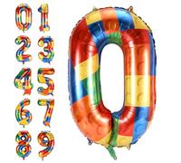 Building Block Balloon Numbers, 32 Inch Large Big Giant Colorful Helium Foil Mylar Balloon for Themed Parties Children's Holiday Party Boys Girls Birthday Party Decorations Supplies(0)