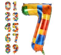 Building Block Balloon Numbers, 32 Inch Large Big Giant Colorful Helium Foil Mylar Balloon for Themed Parties Children's Holiday Party Boys Girls Birthday Party Decorations Supplies(7)