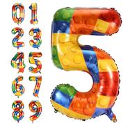 Building Block Balloon Numbers, 32 Inch Large Big Giant Colorful Helium Foil Mylar Balloon for Themed Parties Children's Holiday Party Boys Girls Birthday Party Decorations Supplies(5)