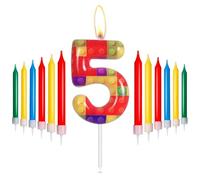 Building Block Birthday Candles,Pixel Number 5 Candle for Cake,Girl Boy 5th Birthday Decorations, Red, Yellow, Green, Blue Pixel Candles Cake Toppers for Birthday Party Decorations Supplies