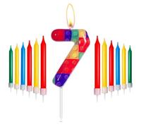 Building Block Birthday Candles,Pixel Number 7 Candle for Cake,Girl Boy 7th Birthday Decorations, Red, Yellow, Green, Blue Pixel Candles Cake Toppers for Birthday Party Decorations Supplies