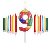 Building Block Birthday Candles,Pixel Number 9 Candle for Cake,Girl Boy 9th Birthday Decorations, Red, Yellow, Green, Blue Pixel Candles Cake Toppers for Birthday Party Decorations Supplies