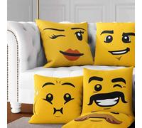 Building Block Face Brick Cushion | Custom Colour Face Brick Pillow | Fun Kids Room Decor | Happy Face Cushion Cover or Filled | Gift for Building Block Fans, Gamers, Builders, Playroom Accessory
