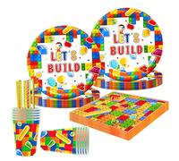 Building Block Party Tableware Set 68Pcs,Party Supplies Birthday Tableware for Kids,Building Block Party Decorations,Plates Napkins Straw and Cups,for Baby Shower,Boys,Party,for 16 Guests