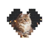 Building Block Puzzle A cat and Christmas Lights Personalized Brick Block Puzzles for Adults Building Bricks Jigsaw 3D Heart Blocks Puzzle Bricks Novelty Brick Jigsaw for Home Decor Gift